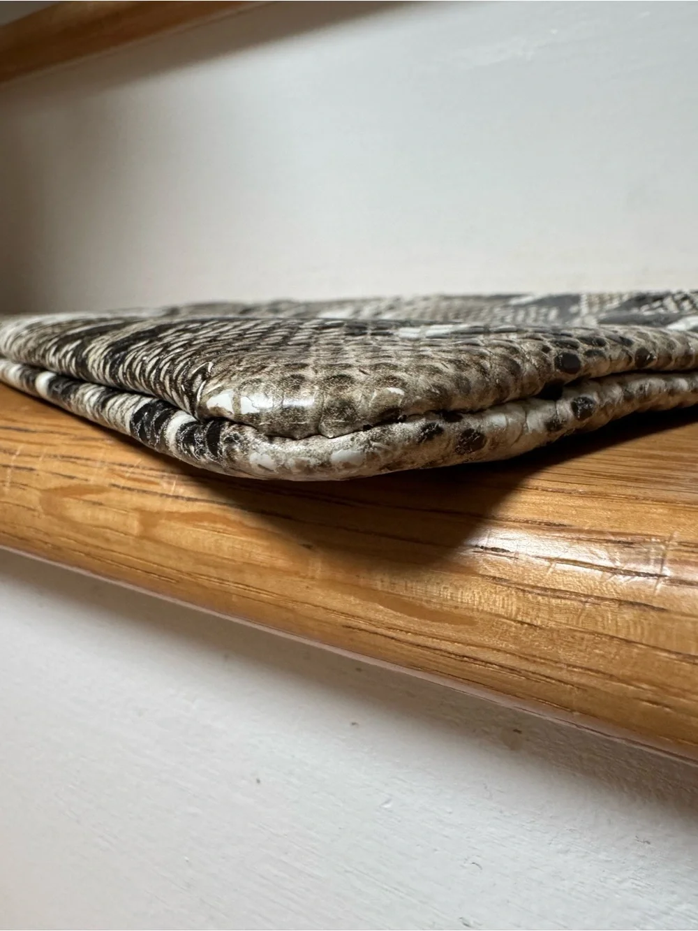 Vegan Snakeskin Print Zip Wristlet Wallet Taupe Brown Ivory
